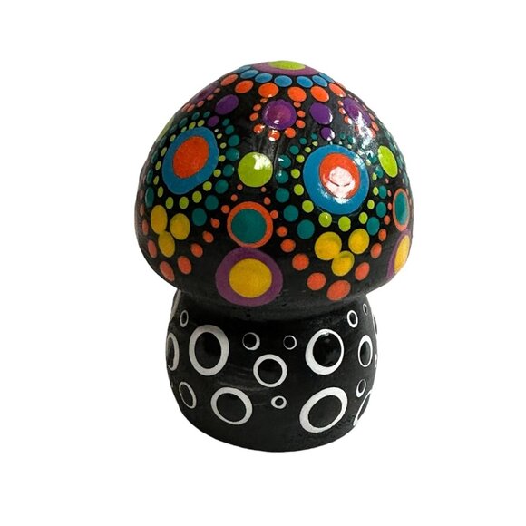 Hand-Painted Dot Art Mandala Mushroom Psychedelic Figure Paperweight Retro Boho - Picture 2 of 6